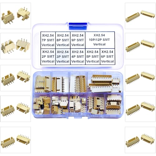 JST Connector Kit, XH2.5 SMT Header Jst 2.54mm Pitch IC Socket Plugs Adapter, JST-XH 2/3/4/5/6/7/8/9/10/12Pin SMT Header Surface Mount Mounting Top Type Vertical Header (XH2.5-SMT-Ver) - size: JST-2.5MM-XH-SMT-Vertical Header