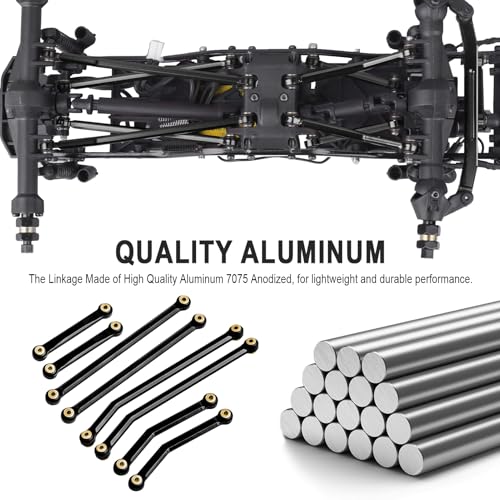Hobbypark High Clearance Links Set Aluminum Upgrades Linkage for Axial SCX24 Deadbolt AXI90081 B17 Upgrades 1/24 RC Crawler Car (Black) - color: Black