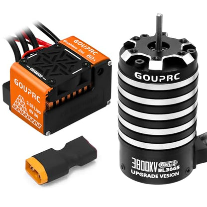 GOUPRC BL3665 3800KV Brushless Motor Shaft 3.175mm Diameter with Upgrade Gen-2 60A Brushless ESC Electric Speed Controller Combo Set for 1/10 1/12 RC Car Truck - color: Orange 60a & 3800kv