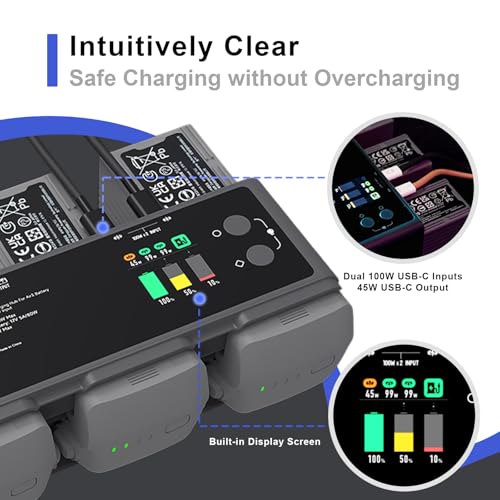 MA331 Air 3/3S Battery Charging Hub 200W 3 Channel Fast Charger for DJI Air3s/Air3 Drone Portable Charger with APP Connection LED Display and Discharge Function