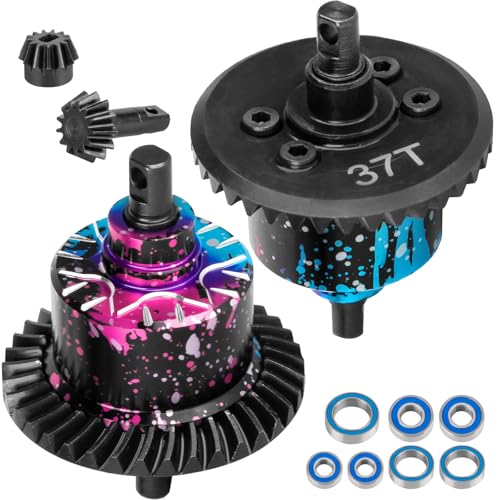 Front Rear 37T Differential Gear Upgrades Part for 1/10 Slash 4X4 (VXL)/Rustler 4X4 (VXL)/Stampede 4X4 (VXL)/Jato 4X4 (VXL) 4WD,XO-1,RC Steel #45 Diff Set Hop Ups,Colorful(Blue Pink Tone) - color: Colorful(blue Pink Tone) - (37t Differential)