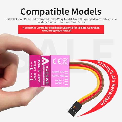 ARESWEI 3CH RC Landing Gear Sequencer Servo Controller for RC Jet Warbird | Dual flight modes, adjustable timing & servo reverse, 4.8V-8V, plug-and-play for RC warbird jet retractable gear