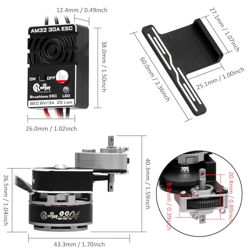 2204 2400KV Brushless Outrunner Motor with Transmission & 30A Brushless ESC Electric Speed Controller and RC Side Pedal Plates for Axial SCX24 1/24 Remote Control Car Crawler Truck (Titanium) - color: Titanium, With Side Pedal