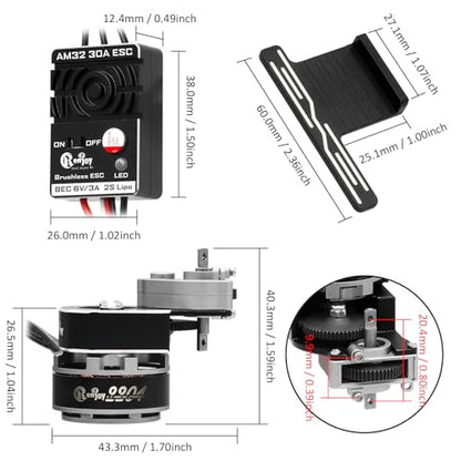 2204 2400KV Brushless Outrunner Motor with Transmission & 30A Brushless ESC Electric Speed Controller and RC Side Pedal Plates for Axial SCX24 1/24 Remote Control Car Crawler Truck (Titanium) - color: Titanium, With Side Pedal