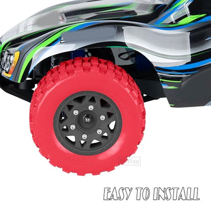 RC F/R Wheels and Tires Set w/Detachable Replace Running on Off-Road Tire RC Wheel Hex for 1/10 Slash 4WD 4×4 2WD/Arrm a Senton/Axia1/Rc 4wd/Redca t,12mm/14mm/17mm Hex,Black-Red（4PCS - color: Black-red(rc Wheels Tires)