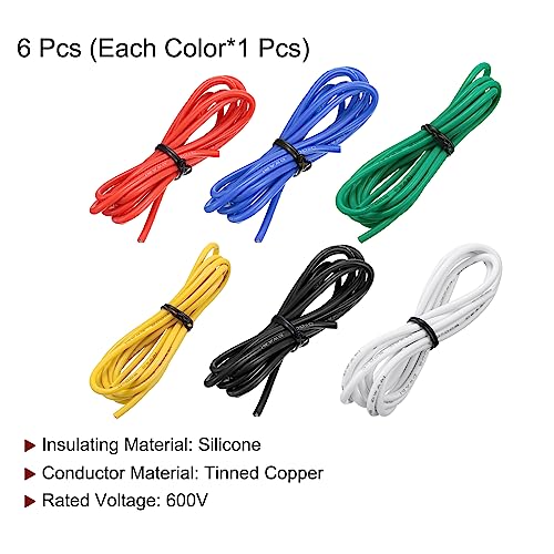 MECCANIXITY 14 Gauge Wire Silicone Wire 14AWG Electrical Wire Stranded Wire Tinned Copper Wire High Temp Hookup Wire 6 Color 1.5m/4.92ft for Car Model Electric Appliances 6pcs - size: 14AWG, 4.92ft
