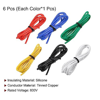 MECCANIXITY 14 Gauge Wire Silicone Wire 14AWG Electrical Wire Stranded Wire Tinned Copper Wire High Temp Hookup Wire 6 Color 1.5m/4.92ft for Car Model Electric Appliances 6pcs - size: 14AWG, 4.92ft