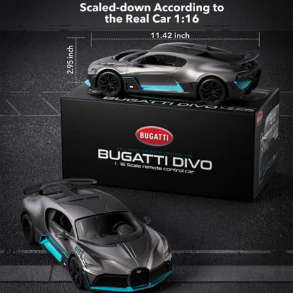 MIEBELY Remote Control Car, Bugatti Divo 1/16 Scale Rc Cars 12Km/h, 2.4Ghz Licensed Model Car 7.4V 500mAh Toy Car Headlight for Adults Boys Girls Age 6-12 Years Birthday Ideas Gift | Official licensed;anti-interference control;LED lights & 500mAh lithium;