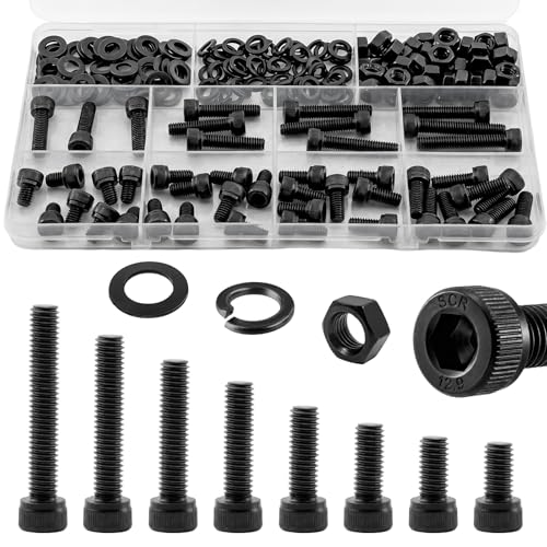176Pcs UIETUIL M6 Hex Socket Head Cap Screws Kit, M6x8-35mm, 12.9 | M6x8/10/12/16/20/25/30/35mm Hex Socket Head Cap Bolts with Nuts & Washers, 12.9 Grade Alloy Steel, Anti-Rust for 3D Printer, - size: M6 Cap 12.9 - 176PCS