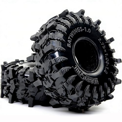 1.0 Tires - 70 * 27mm Tall Batwings 4-Pack Fits TRX4M SCX24 | Super soft sticky mud crawler tire with foam inserts, For 1/24 SCX24 & 1/18 TRX4M High Trail micro RC Crawlers Upgrades - size: 1.0 tires - 70mm Tall