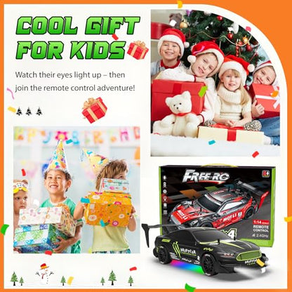 RC Drift Car 1/16 Scale 2.4Ghz 4WD Remote Control Car With Spray & Led Lights, 30+KM/H High Speed RC Drag Car, Racing Sport Toy Cars for Adults Boys Girls Kids Gift 2Pcs Rechargeable Battery - color: Black-g