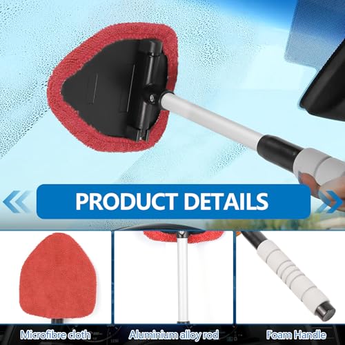 wuyaoyao Car Windshield Cleaning Tool, Car Windshield Window Cleaner, Auto Window Glass Cleaning Kit with Extendable Handle & Reusable Microfiber Pad & Spray Bottle, Universal Car Accessories (Red) - color: Red