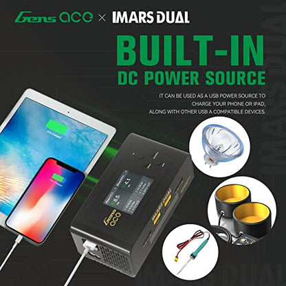 Gens Ace Imars Dual Lipo Charger 15A AC 200W DC 600W RC Charger（Black）