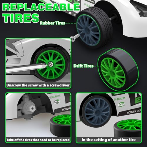 Remote Control Car 2.4GHz 1:24 Scale 4WD RC Drift Car 15KM/H High Speed Drifting RC Cars with Cool Lights Extra Tires Toys for Kids Boys Girls Adults, Green - color: L.white - Green