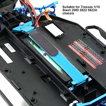 Tall Battery Holder Mount Hold Down for 1/10 Slash 2WD 5822 5822A Chassis, Aluminium Alloy RC Battery Mount Plate, Battery Holder Mount with Strap for 1/10 Slash (Blue) - color: Blue