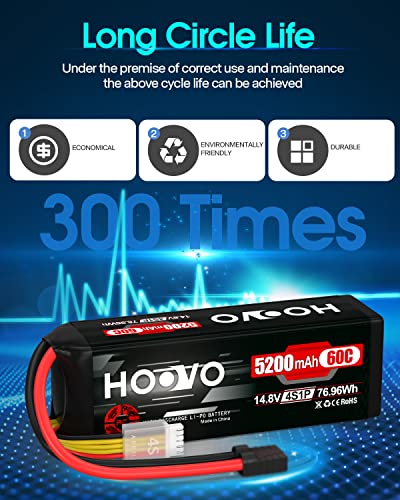 HOOVO 14.8V 5200mAh 60C 4S Lipo Battery with Connector for RC Helicopter RC Airplane Quadcopter Drone RC Boat