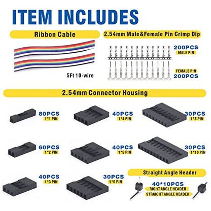 1550PCS 2.54mm Pitch Wire-to-Wire Connector Kit, Includes Pin Headers, Jumper Wire, Crimp Pins for RC Servo, Arduino, SMT, SATA, EPS, PCIE, Battery Balancer - size: XH2.54 1550PCS
