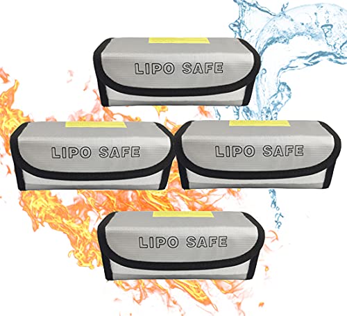 4PCS 185 * 75 * 60mm Lipo Battery Safe Bag Fireproof Charging Bag for RC Lipo Battery Pack Storage Charging Transport, Home Office Travel Lipo Safe Storage Pouch - size: 185x75x60mm (4 pcs)