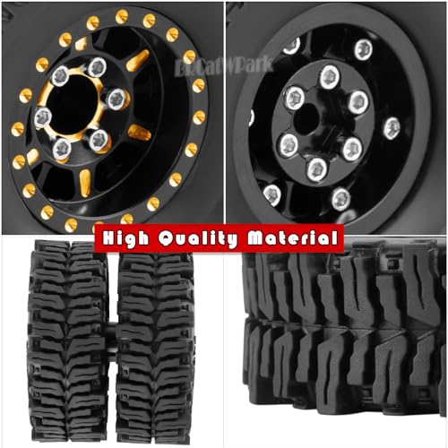 Brass 1.0 Beadlock Wheel and Tires with Adjustable Offset for 1/18 Trx4m,1/24 SCX24 RC Crawler Car,RC Brass 1.0" Dually Beadlock Rims Wheels,RC Truck Tires,4pcs