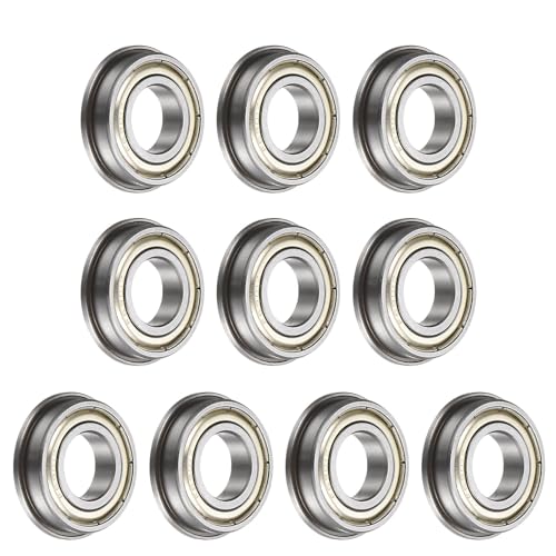 uxcell F6901ZZ Flanged Ball Bearing, 10pcs 12x24x6mm Chrome Steel Double Shielded ABEC1 Flange Bearings - size: 12x24x6mm