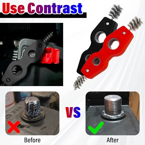 Car Battery Terminal Cleaning Brush,4 in 1 Auto Battery Cleaner (Black+Red) | Anti-Rust Battery Terminals Machine Parts Cleaning Tool with Steel Wire for Plumbing Installation Soldering Brazing - color: Black+red