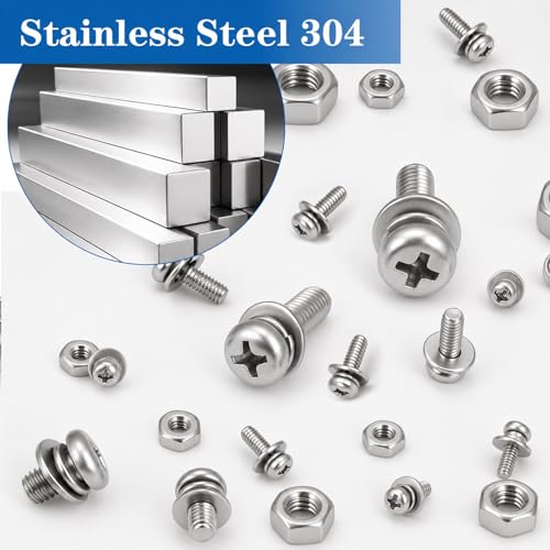 970PCS Machine Screws Assortment Kit Phillips Pan Head 304 SS M2-M5 | Rust-proof M2-M5 metric bolts & nuts for home repair. Fixed washers save time. For DIY, furniture, appliances and outdoors - size: SS M2M2.5M3M4M5 970PCS