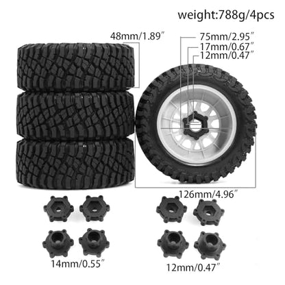 1/7 1/8 1/10 RC Short Course Truck Tires OD 4.96"And Wheels 12mm 14mm 17mm Hex For 1:10 1:8 1:7 Scale Off Road Truck Car ARRMA Mojave 4S 6S TRAXXAS Slash 2WD FS FSR Axial Losi Rc4wd (White) - color: White