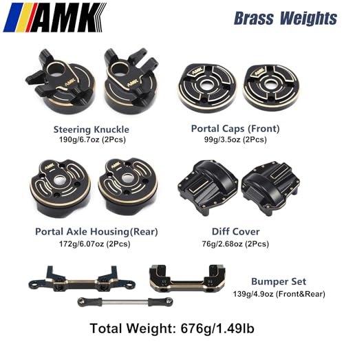 AMK SCX10 III Brass Kit 676g Metal Bumper Front Rear Set Diff Cover Front Rear Axle Housing Portal Steering Knuckle Caps for 1/10 RC Crawler Axial SCX10 Upgrades AR45P