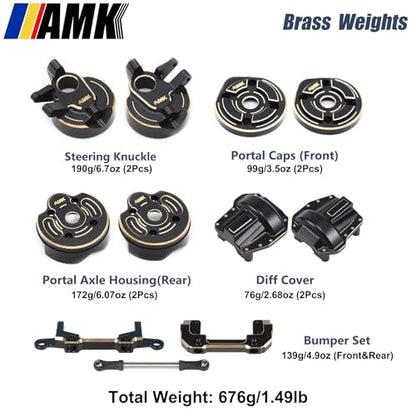 AMK SCX10 III Brass Kit 676g Metal Bumper Front Rear Set Diff Cover Front Rear Axle Housing Portal Steering Knuckle Caps for 1/10 RC Crawler Axial SCX10 Upgrades AR45P