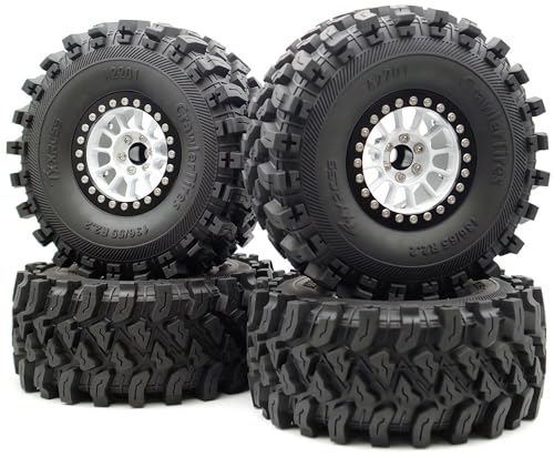 348g Weighted RC 2.2 Beadlock Wheels & Tire Set (4-Piece) Upgrades Accessories Rims for 1/10 SCX10 Wheels TRX4RC4WD and D90 RC Crawler Axial Remote Control Car 4pcs (White Black) - color: White Black
