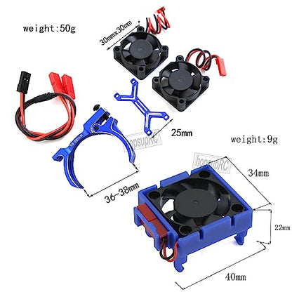 Upgrades for 1/10 Slash/Stampede/Bandit 2WD 4WD,Aluminum 3660 540 550 Motor Cooling Fan with 36-38mm Adjustable Mount & VXL-3s ESC Cooling Fan High Velocity Fan Heatsink Set,Navy Blue - color: Navy Blue/for Slash
