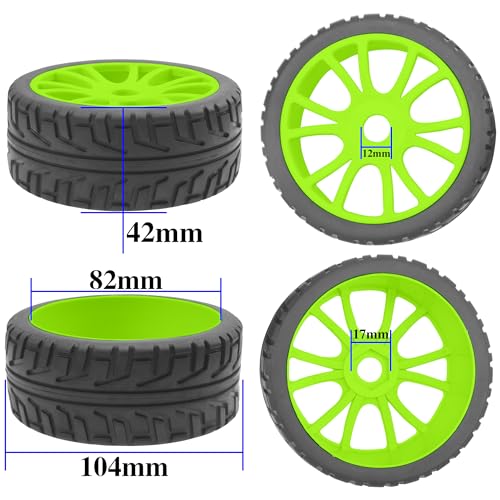 ShareGoo 1/8 RC Buggy Off Road Tires and Wheels Rim 17mm Drive Hex Compatible with Arrma Typhon Kyosho Losi VRX Redcat Tamiya HPI 1/8 RC Off Road Buggy (Green) - color: Green