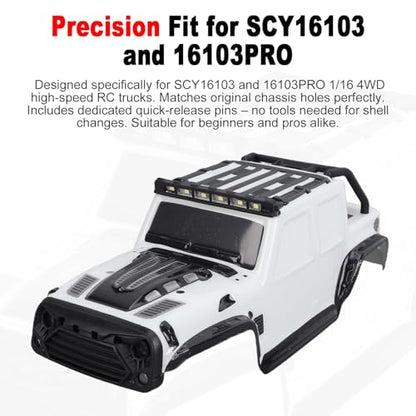 RC Car Body Shell Replacement for SCY16103 16103PRO 1/16 4WD Truck with Quick Release Pins (White) - color: White