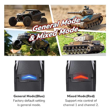 DUMBORC X4 2.4GHz 4-Channel RC Radio Transmitter and X6F Receiver&Alloy Steering Wheel with Fail-Safe & Low Voltage Alarm Function Mixed Mode for Rc Vehicle Car Boat Tank Model Parts Remote Controller