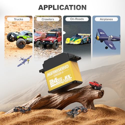 AGFRC 24KG 0.19s Programmable 1/10 Servo (B53DHS) | HV, Titanium Gears, 2BB, AL+Plastic Case, with 25T Metal Horn, for 1/10 RC Cars, Crawlers, Planes, Boats