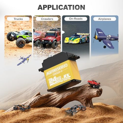 AGFRC 24KG 0.19s Programmable 1/10 Servo (B53DHS) | HV, Titanium Gears, 2BB, AL+Plastic Case, with 25T Metal Horn, for 1/10 RC Cars, Crawlers, Planes, Boats