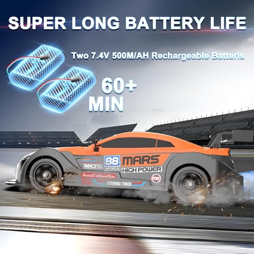 Remote Control Car RC Drift Car 1/16 Scale 4WD with LED Lights 2.4ghz 18km/H Rechargeable High Speed Drift Racing Sport Toy for Adults Boys Girls Kids Gift 2pcs Batteries and Extra Tires - color: D-orange