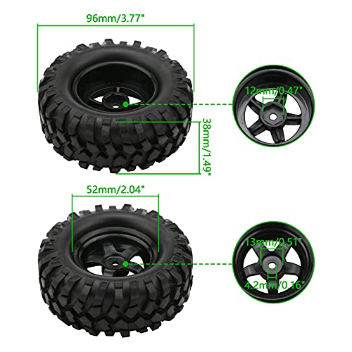 4X 1:10 RC Off-Road Car Wheel Tires, 5 Spokes Wheel Rim | 12 mm Hex, RC Parts