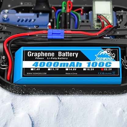 YOWOO 6S 22.2V 4000mAh 100C Graphene LiPo Battery EC5 | Fits Align, Gaui, Goblin helis, 70/80/90mm EDF jets, X-Class drones & Arrma 6S RC cars/trucks