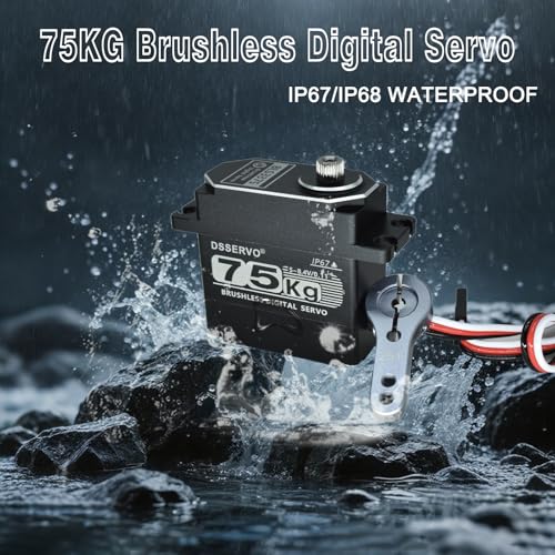 75KG Brushless Servo IP68 Underwater Waterproofing High Voltage High Torque Steering Digital RC Servo All Aluminum Case for 1/8 1/10 RC Car Crawler Off-Road Truck Buggy Robot Boat 270 Degree