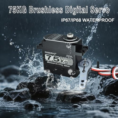 75KG Brushless Servo IP68 Underwater Waterproofing High Voltage High Torque Steering Digital RC Servo All Aluminum Case for 1/8 1/10 RC Car Crawler Off-Road Truck Buggy Robot Boat 270 Degree