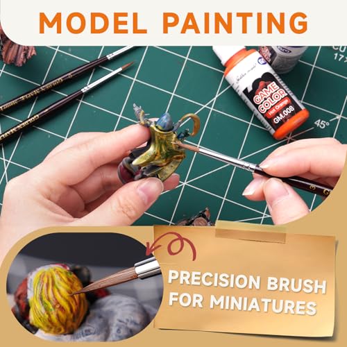 Golden Maple Kolinsky Sable Miniature Paint Brushes, Professional Detail Paint Brushes Round Point Paint Brush for Models, Watercolor Details, Figures & Gouache Painting - Size 0, 1, 3 - size: 0 1 3 Round Point