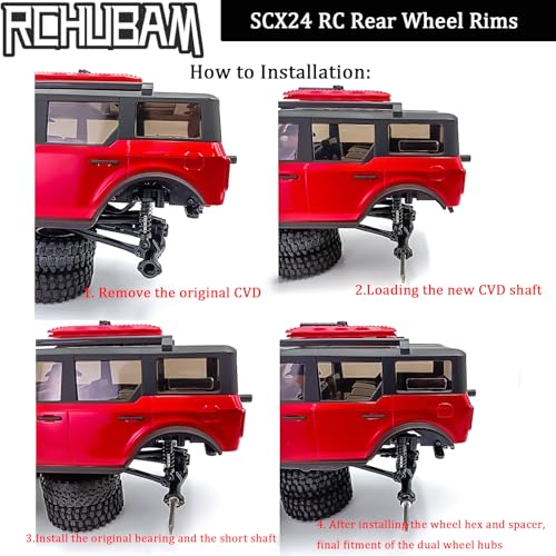 RCHUBAM Rear Wheel Rims with CVD Drive Shaft for 1/24 Axial SCX24 | Rear Wheel Hubs Crawler Car Upgrade Parts Replacement Accessories