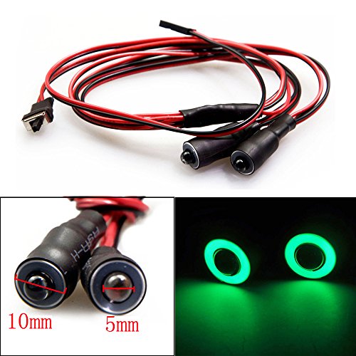 QUE-T 10mm 2 LEDs Angel Eyes & Demon Eyes LED Headlight/Back Light for 1:10 RC Model Crawler Cars, (Green + White, 10MM) - color: Green + White, size: 10MM