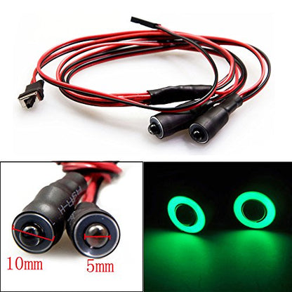 QUE-T 10mm 2 LEDs Angel Eyes & Demon Eyes LED Headlight/Back Light for 1:10 RC Model Crawler Cars, (Green + White, 10MM) - color: Green + White, size: 10MM