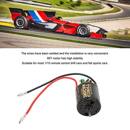 80T Brushed 540 Motor, Low Heat High Power RC Upgrade Part with Pre-Welded Wire Iron Copper Replacement Engine Accessories Compatible with SCX10 90046 1/10 RC Car