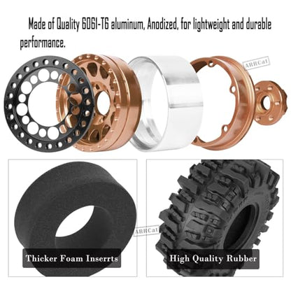 RC 1.9 Beadlock Wheels and Tires for 1/10 SCX10 SCX10 II 90046 SCX10 III AXI03007 SCX10 Pro TRX4 TRX6 Gen7/8 D90 VS4-10 MST CFX RC Crawler Car,Aluminum 1.9 Beadlock Wheel Rims and Tires,Brown - color: Brown for Axial SCX10
