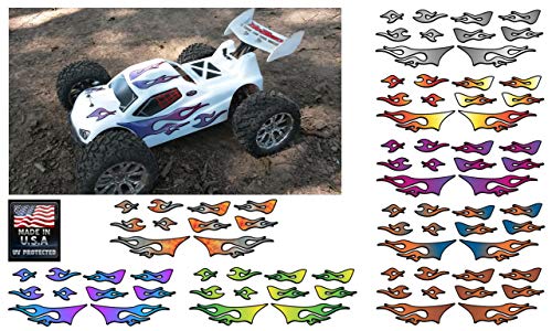 RC car Truck - Tribal Flames - 10pc Body Decal kit - Universal for Arrma Losi HPI Axial Traxxas Redcat Tekno 1/10 1/8 Scale Rock Crawler Stickers (Purple/Pink) - color: Purple/Pink