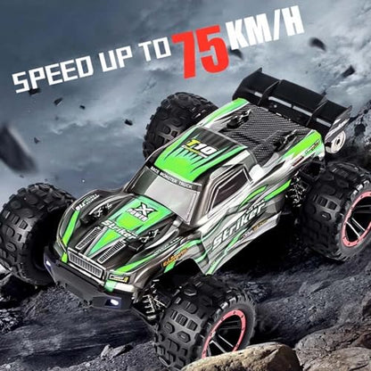 GoolRC 2105A Brushless RC Cars, 1:14 Scale Remote Control Car, 4WD 75KM/H High Speed RC Truck, All Terrains Off-Road Monster Trucks, 2.4GHz Electric Vehicle with 3 Batteries for Adults (Green) - color: Green, size: 3 Batteries