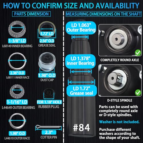 iBroPrat 4 Sets 3500 LB L68149 L44649 Boat Trailer Axle Bearing Kits | with 171255TB/10-19 Grease Seals, 1.98" Dust Covers and Rubber Plugs, Cotter Pins for #84 Spindle